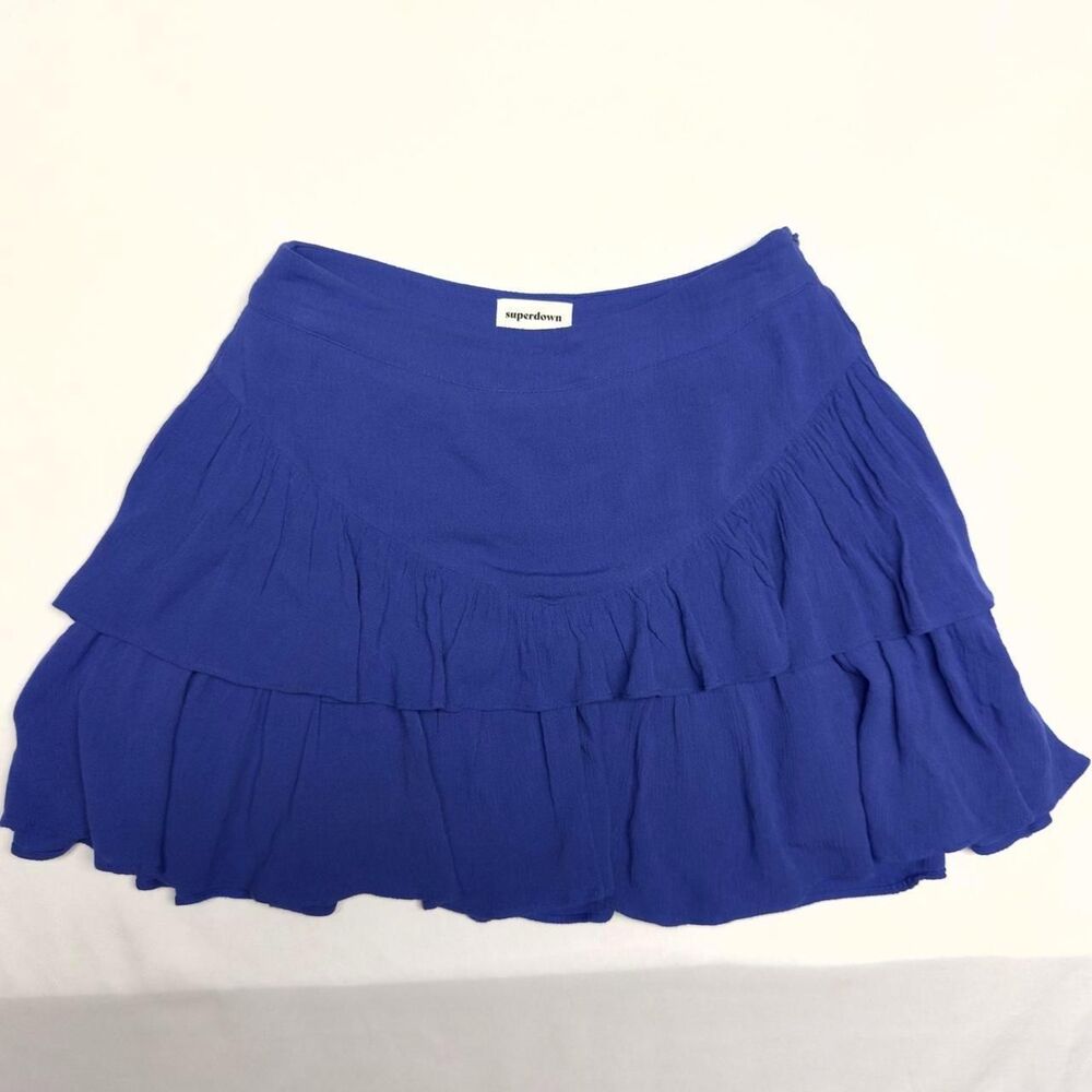 superdown becky ruffle tier mini skirt cobalt blue size xs